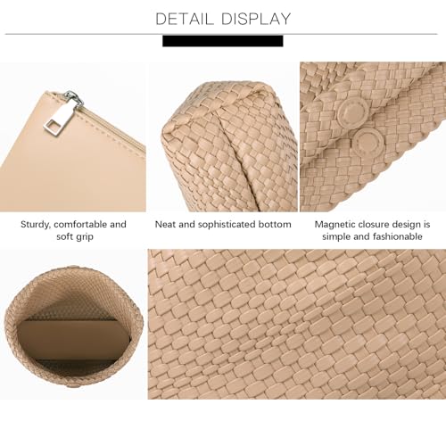 Queenoris Fashion Woven Purse for Women Top-handle Shoulder Bag Soft Summer Hobo Tote Bag (Apricot, Large) - Image 5