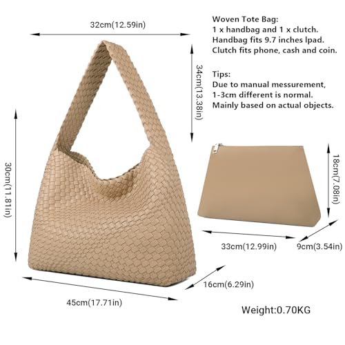 Queenoris Fashion Woven Purse for Women Top-handle Shoulder Bag Soft Summer Hobo Tote Bag (Apricot, Large) - Image 3