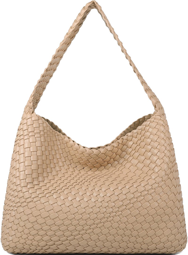 Queenoris Fashion Woven Purse for Women Top-handle Shoulder Bag Soft Summer Hobo Tote Bag (Apricot, Large) - Image 1