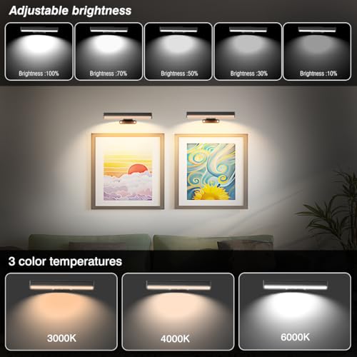 EUIOKUN 4Pack Wireless Picture Light with RemoteBattery Operated Wall Sconces for Wall Decor3 Color TimerDimmable Paintings Light LED Art Display Lamp Picture Frame Light for Artwork Posters GalleryBlack - Image 3