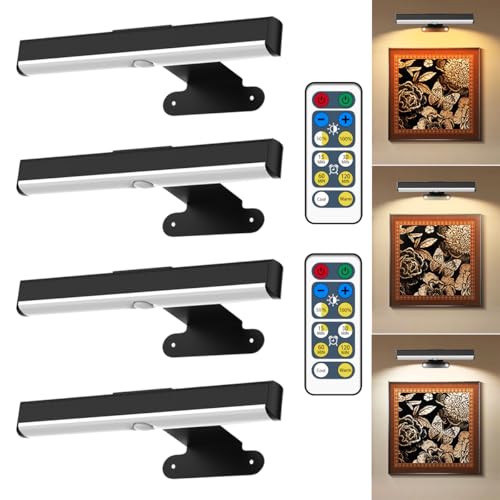 EUIOKUN 4Pack Wireless Picture Light with RemoteBattery Operated Wall Sconces for Wall Decor3 Color TimerDimmable Paintings Light LED Art Display Lamp Picture Frame Light for Artwork Posters GalleryBlack - Image 1