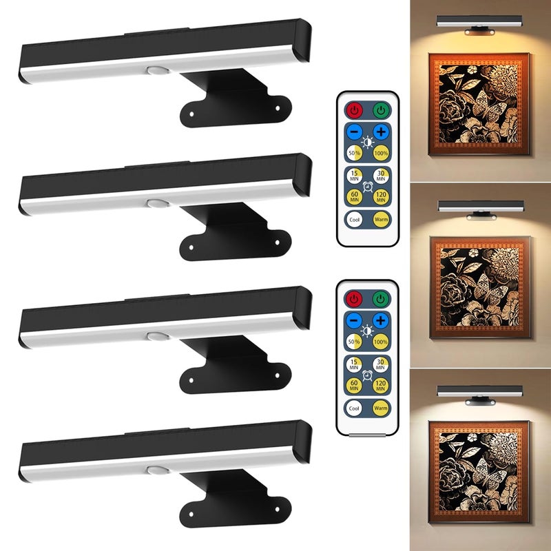 EUIOKUN 4Pack Wireless Picture Light with RemoteBattery Operated Wall Sconces for Wall Decor3 Color TimerDimmable Paintings Light LED Art Display Lamp Picture Frame Light for Artwork Posters GalleryBlack - Image 2