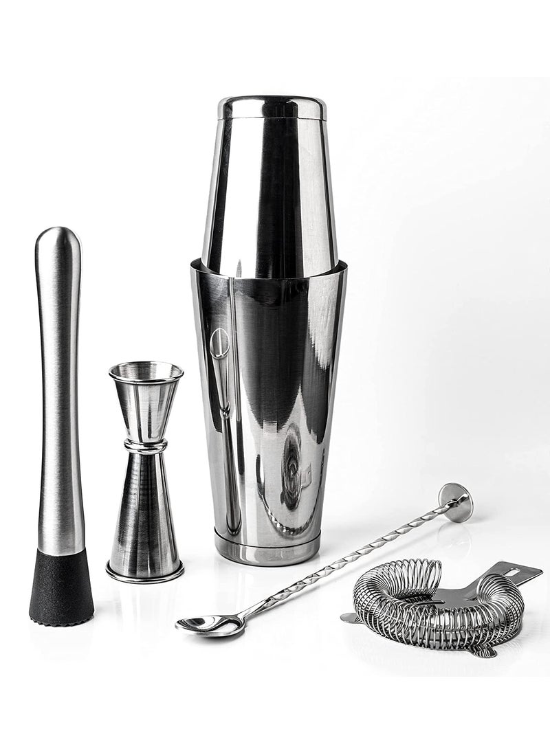 FINALITY finality Stainless Steel 6Piece Bar Tool Set with Boston Shaker Peg Measure 3060 Muddler Bar Strainer and Bar Spoon Silver Color  - Image 1