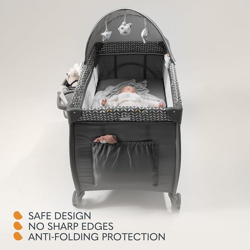 Lionelo Sven Plus 2in1 Travel Cot and Portable for newborns 0-36 Months Foldable with 2-level Heights, Changing Table, Mattress, Side Entrance Mesh Walls Mosquito Net Canopy Wheels Organiser - Image 5