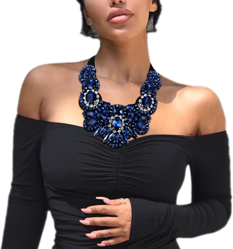 Flyonce Rhinestone Crystal Bib Chunky Collar Statement Necklace for Women Costume Jewelry - Image 4