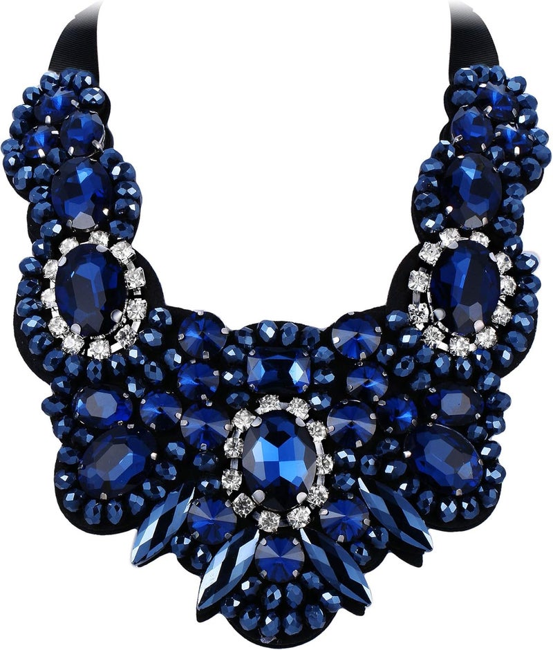 Flyonce Rhinestone Crystal Bib Chunky Collar Statement Necklace for Women Costume Jewelry - Image 1