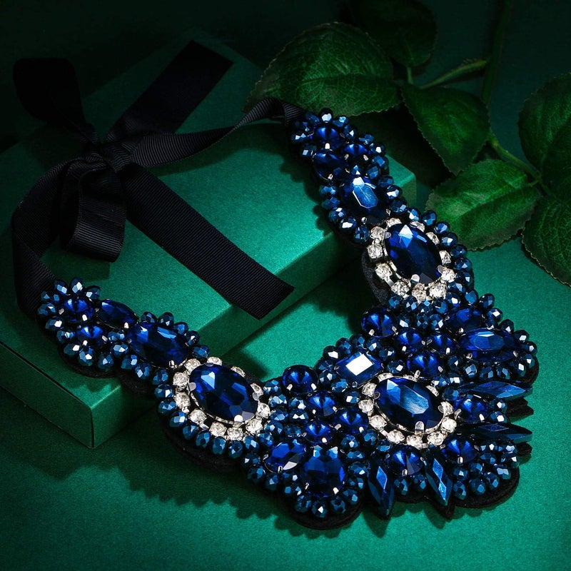 Flyonce Rhinestone Crystal Bib Chunky Collar Statement Necklace for Women Costume Jewelry - Image 3