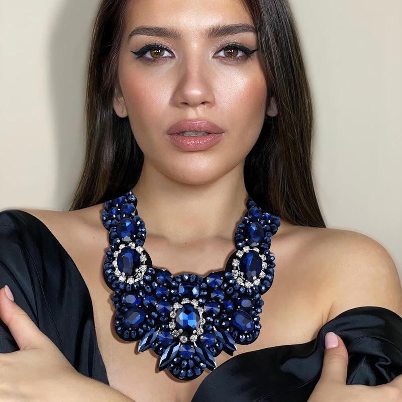 Flyonce Rhinestone Crystal Bib Chunky Collar Statement Necklace for Women Costume Jewelry - Image 2