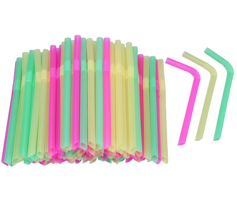 Jumbo Flexible Smoothie Plastic Straws 100 Pcs Assorted Colors Large Bendable Disposable Milkshake Straws Wide Bendy Boba Drinking Straws 047 Diameter and 826 long