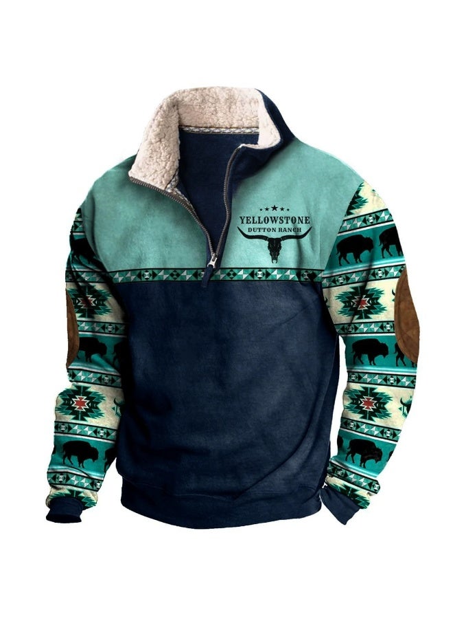 general HOTYD Men's 1/4 Zip Fleece Stand Collar Sweatshirt Aztec Pattern Oversized Long Sleeve Pullover Hoodie - Image 1
