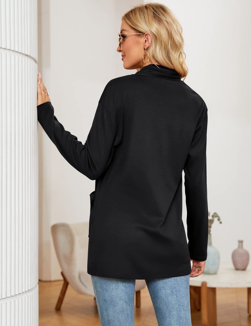 Micoson Casual Lightweight Long Sleeve Black Cardigan for Women Loose Soft Open Front Cardigans with Pockets XL - Image 5