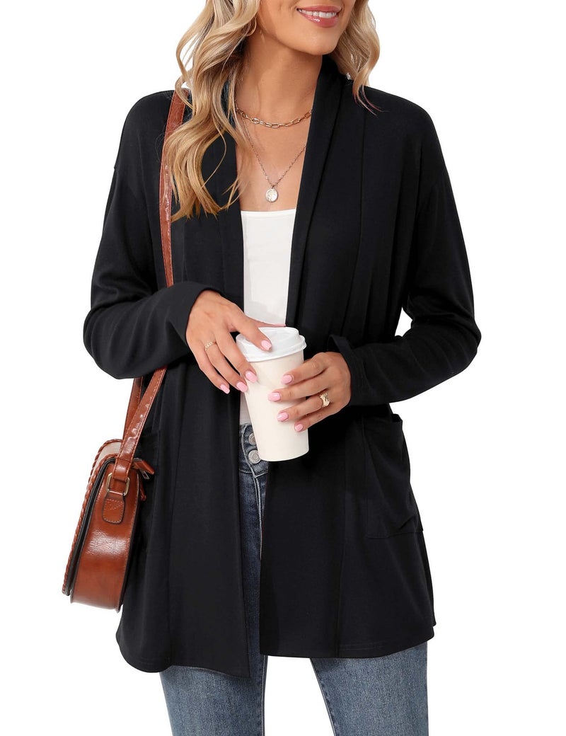 Micoson Casual Lightweight Long Sleeve Black Cardigan for Women Loose Soft Open Front Cardigans with Pockets XL - Image 1