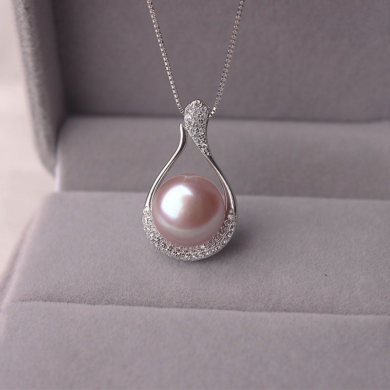 Natural Freshwater Pearl Pendant Necklace 925 Sterling Silver Choker 11-12mm