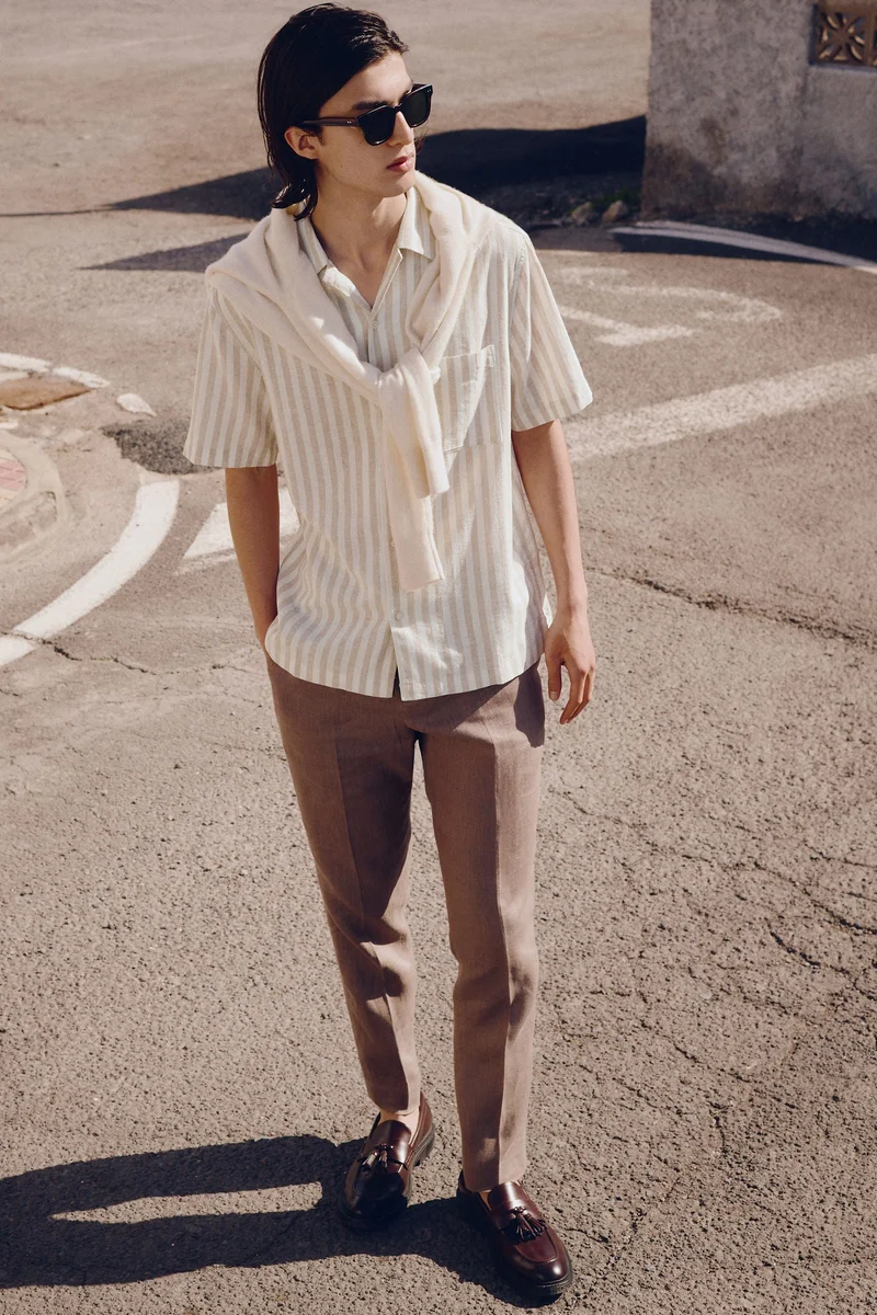 H&M Regular Fit Short-sleeved linen-blend shirt