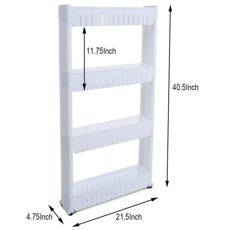 RENARSH 4 Layer Storage Rack for Multipurpose with WheelsSpace Saving 4 Tier Slim Multipurpose Storage Organizer Rack White - Image 3