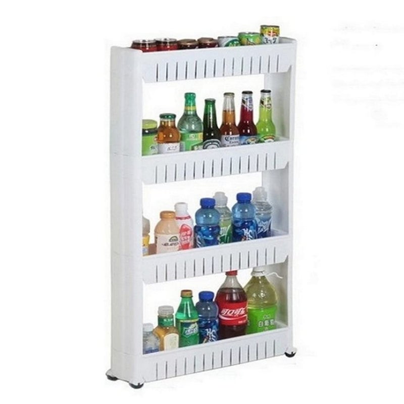 RENARSH 4 Layer Storage Rack for Multipurpose with WheelsSpace Saving 4 Tier Slim Multipurpose Storage Organizer Rack White - Image 1