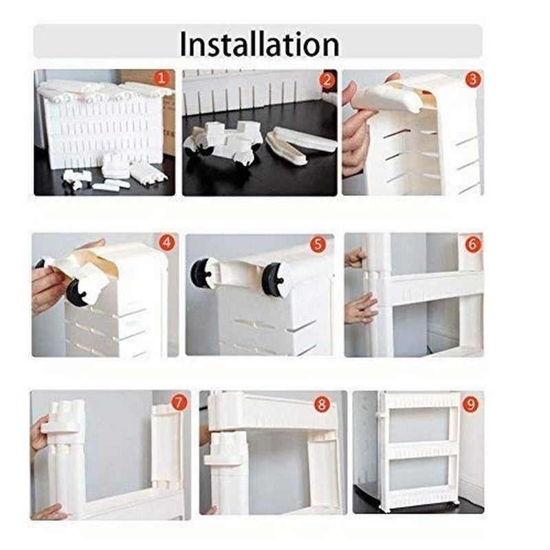 RENARSH 4 Layer Storage Rack for Multipurpose with WheelsSpace Saving 4 Tier Slim Multipurpose Storage Organizer Rack White - Image 4