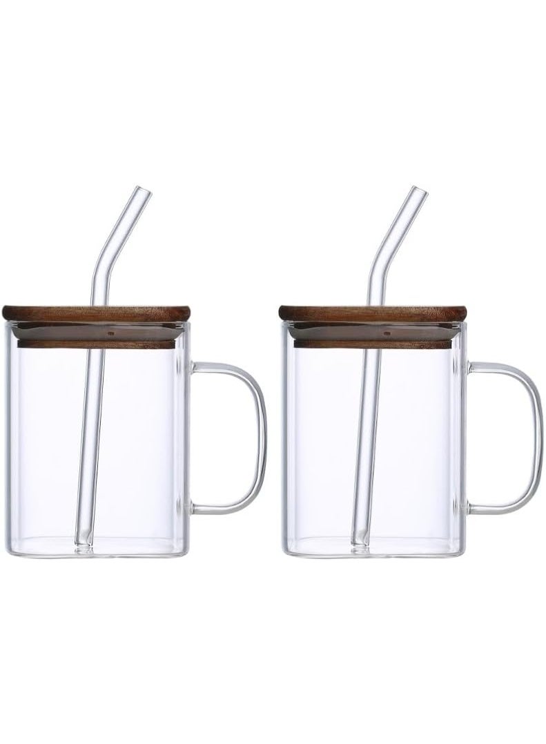 أوركيد طقم أكواب زجاجية من البوروسيليكات من أوركيد نيوفلام مكون من قطعتين مع غطاء خشبي وماصة قابلة لإعادة الاستخدام، أكواب قهوة إسبريسو مقاومة للحرارة، طقم شاي، أكواب شفافة مع ماصة للمشروبات الساخنة والباردة (شفاف، 480 مل) - Image 1