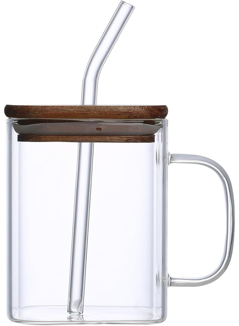 أوركيد طقم أكواب زجاجية من البوروسيليكات من أوركيد نيوفلام مكون من قطعتين مع غطاء خشبي وماصة قابلة لإعادة الاستخدام، أكواب قهوة إسبريسو مقاومة للحرارة، طقم شاي، أكواب شفافة مع ماصة للمشروبات الساخنة والباردة (شفاف، 480 مل) - Image 3