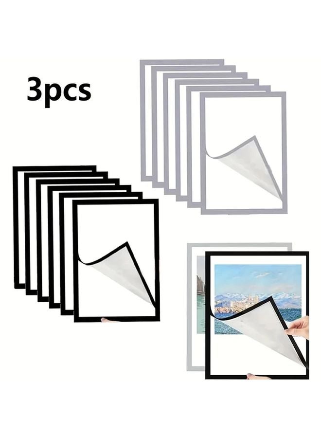Black Magnetic Photo Display Frames 3pcs A5 Self Adhesive PVC Board For Home Office - Image 1