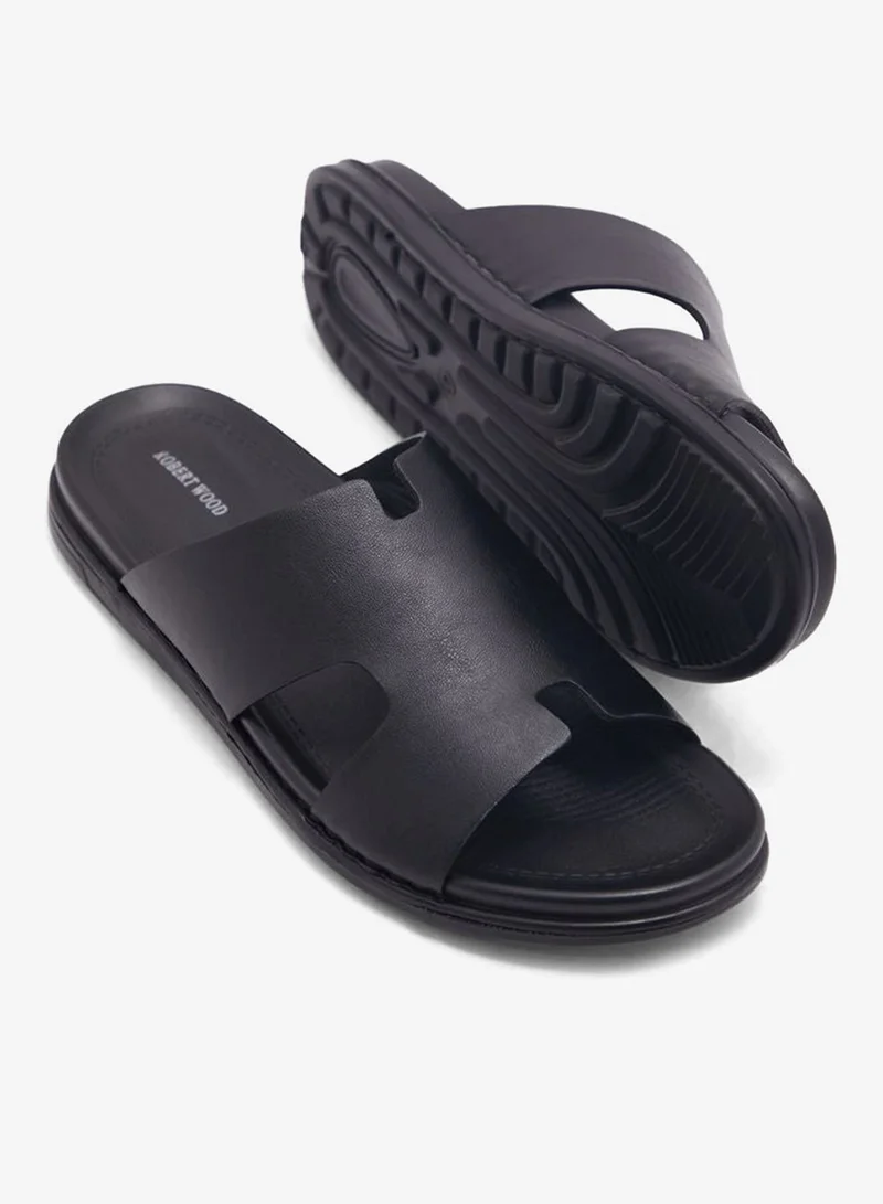 Robert Wood Black Comfort Footbed Slider Sandals for Men | Best Price UAE