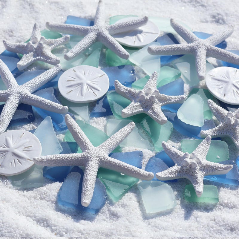 Qygl 12 Resin Starfish & 10Oz Sea Glass Decor - Frosted Seaglass Pieces & Starfish Sand Dollar For Diy Crafts  Beach Weddings  Vase Filler  And Home Decor Ornaments (Blue  Aqua Green  White) - Image 4