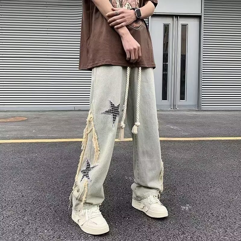 Boys Summer Casual Fashion Personalized Niche Korean Style All-Match Jeans Loose Straight Youth Trendy Wide-Leg Pants - Image 3