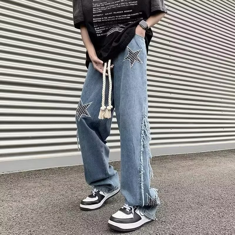 Boys Summer Casual Fashion Personalized Niche Korean Style All-Match Jeans Loose Straight Youth Trendy Wide-Leg Pants - Image 4
