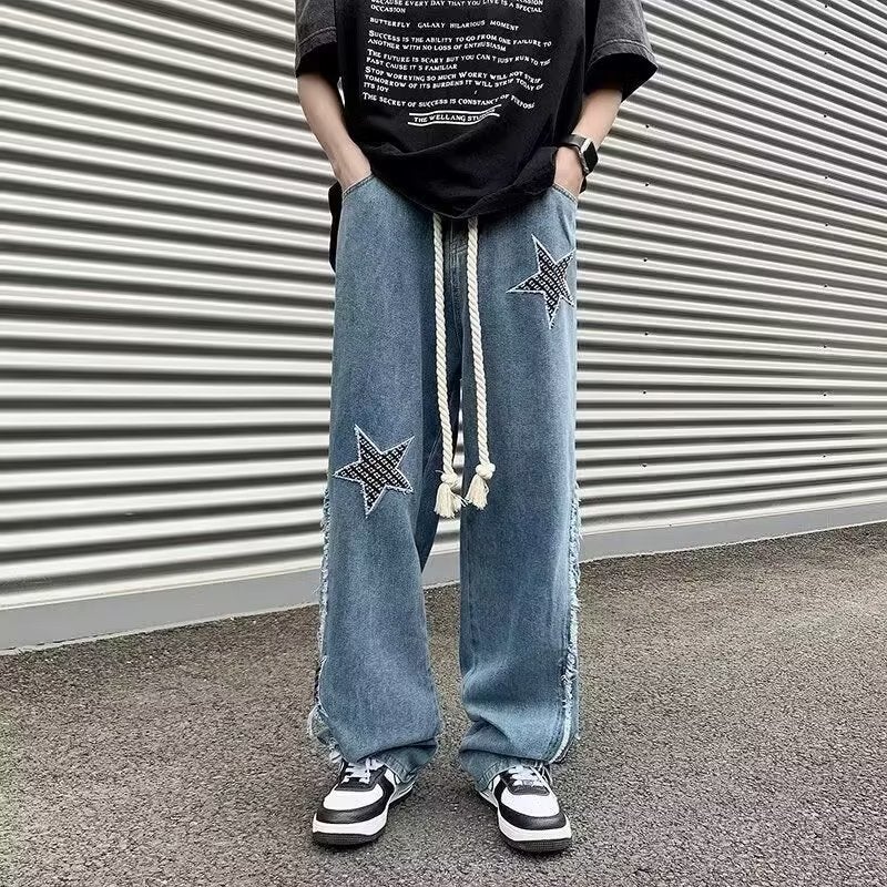 Boys Summer Casual Fashion Personalized Niche Korean Style All-Match Jeans Loose Straight Youth Trendy Wide-Leg Pants - Image 5