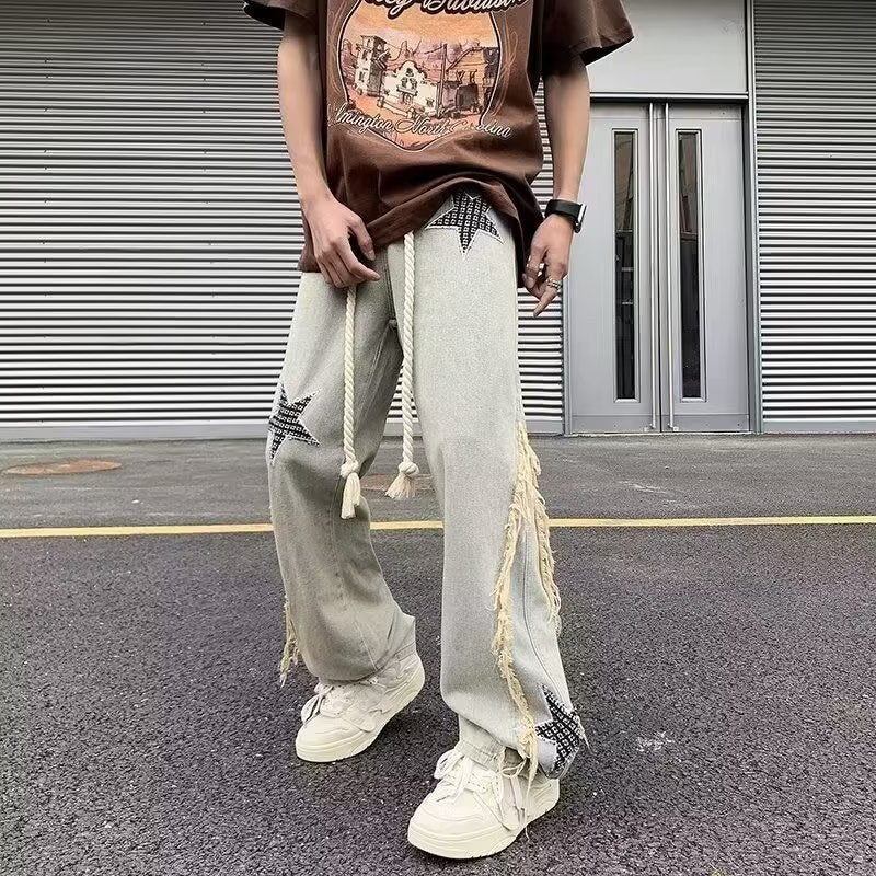 Boys Summer Casual Fashion Personalized Niche Korean Style All-Match Jeans Loose Straight Youth Trendy Wide-Leg Pants - Image 2