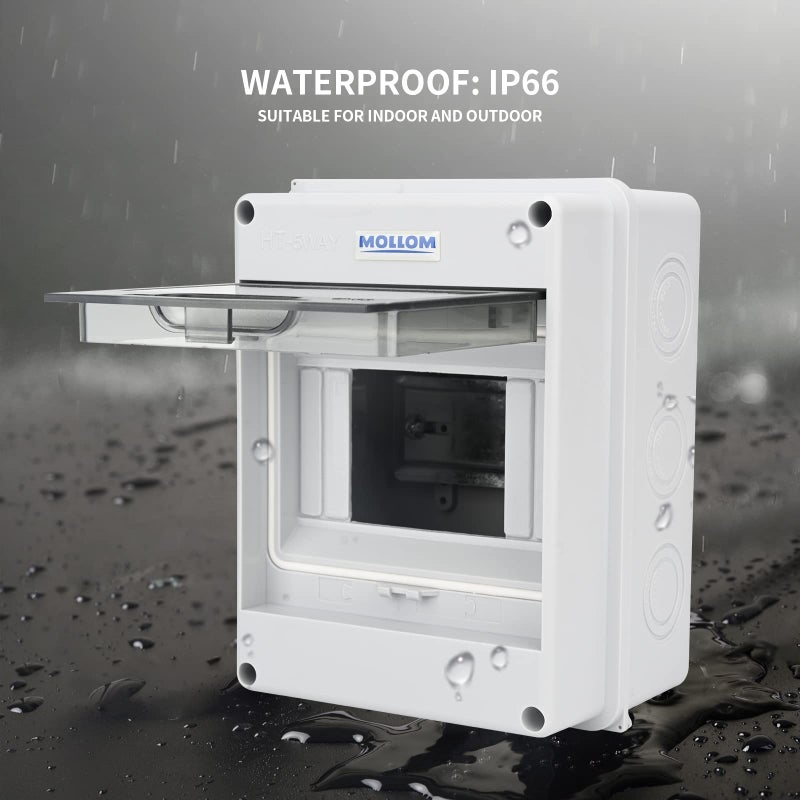 MOLLOM 5 Way Circuit Breaker MCB Distribution Protection Box with DIN Rail, IP65 Waterproof,for Indoor and Outdoor - Image 3