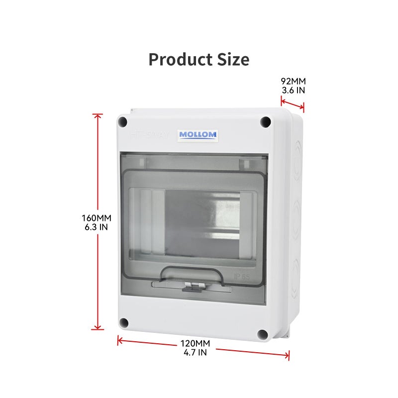 MOLLOM 5 Way Circuit Breaker MCB Distribution Protection Box with DIN Rail, IP65 Waterproof,for Indoor and Outdoor - Image 2
