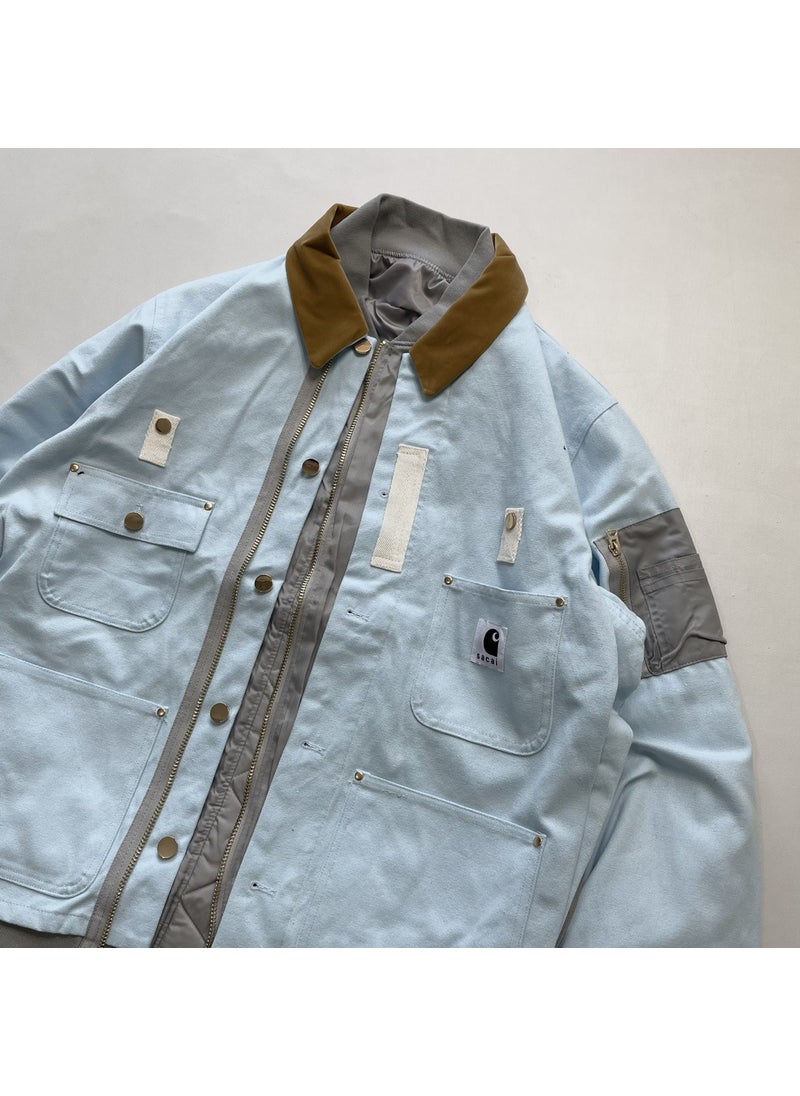 Generic - High-Quality Karah Carha Collaborative SAC@Icanva Work Lapel Jacket Loose-Fitzip-UpJacket Nail Root Casual Scene Regular Length Tiffany blue - Image 1