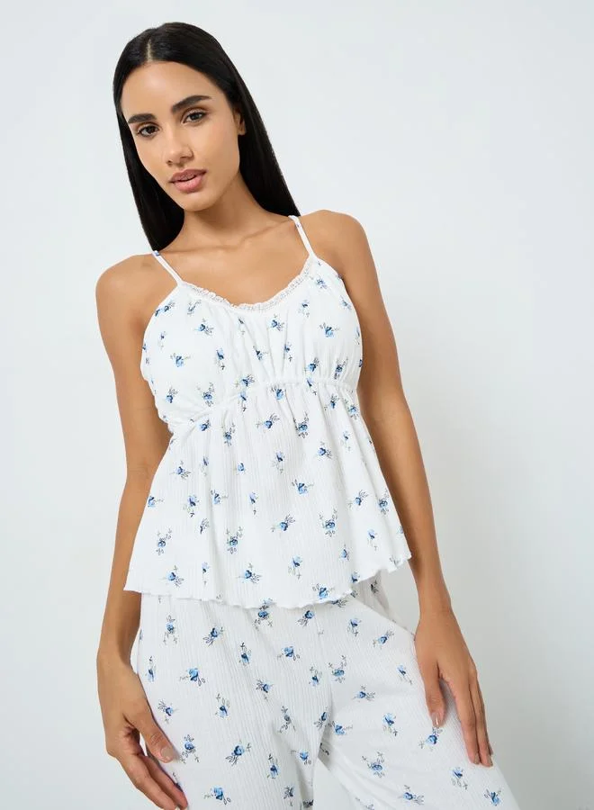 ستايلي طقم بيجاما من 3 بنطال وبلوزة مع بلوزة كامي بدانتيل