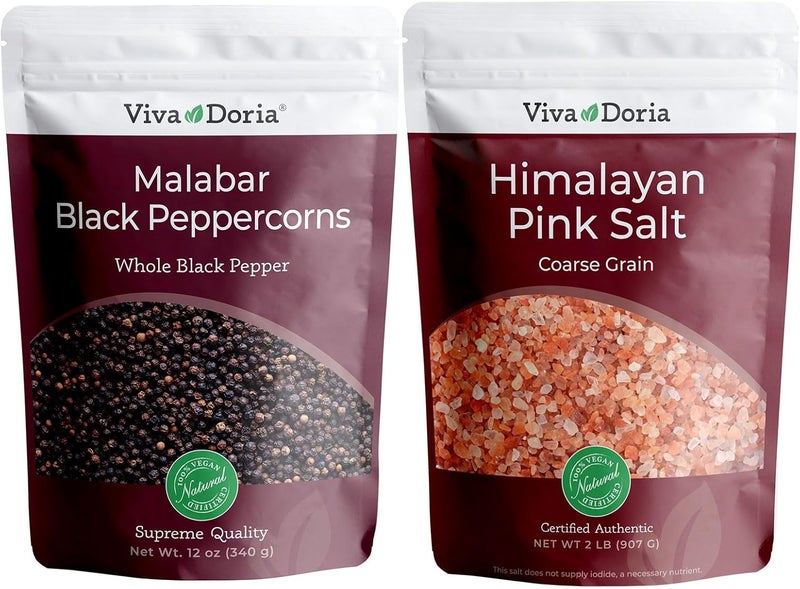 Viva Doria Malabar Black Peppercorns & Himalayan Pink Salt Set - Image 1