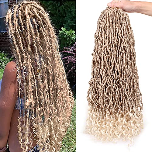 Leeven 24 Inch Goddess New Faux Locs Crochet Hair Ombre Blonde 2 Packs Long Soft Locs Crochet Braids Hair With Curly Ends Synthetic Bohemian Locs Braiding Hair for Women 12 Strands/Pack - Image 1