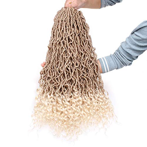 Leeven 24 Inch Goddess New Faux Locs Crochet Hair Ombre Blonde 2 Packs Long Soft Locs Crochet Braids Hair With Curly Ends Synthetic Bohemian Locs Braiding Hair for Women 12 Strands/Pack - Image 2
