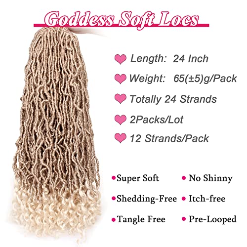 Leeven 24 Inch Goddess New Faux Locs Crochet Hair Ombre Blonde 2 Packs Long Soft Locs Crochet Braids Hair With Curly Ends Synthetic Bohemian Locs Braiding Hair for Women 12 Strands/Pack - Image 3