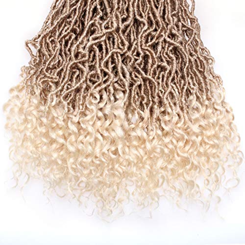 Leeven 24 Inch Goddess New Faux Locs Crochet Hair Ombre Blonde 2 Packs Long Soft Locs Crochet Braids Hair With Curly Ends Synthetic Bohemian Locs Braiding Hair for Women 12 Strands/Pack - Image 5