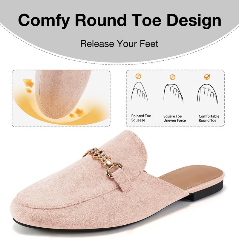 FUDYNMALC Womens Mules Buckle Flats: Classic Suede Slip On Shoes Dressy Closed Toe Backless Slides Loafers 2026 for Business Work Office Casual Pink - Image 4