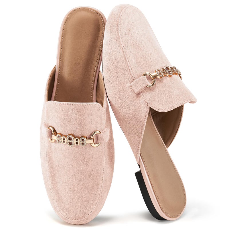 FUDYNMALC Womens Mules Buckle Flats: Classic Suede Slip On Shoes Dressy Closed Toe Backless Slides Loafers 2026 for Business Work Office Casual Pink - Image 1