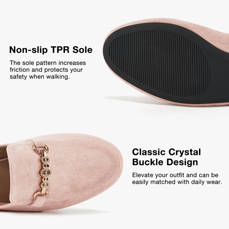 FUDYNMALC Womens Mules Buckle Flats: Classic Suede Slip On Shoes Dressy Closed Toe Backless Slides Loafers 2026 for Business Work Office Casual Pink - Image 5