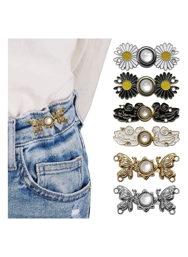 Y&D 6PCS Buttons for Jeans Dress Loose Big, DIY Pants Clips Waist Smaller Tightener, Sewing Adjustable Buckle Fashion Pearl Flower Adjuster Fastener Clasp Pins Girls Women - Image 1