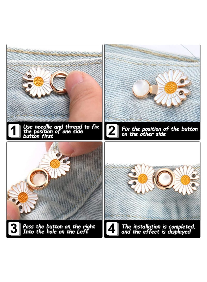 Y&D 6PCS Buttons for Jeans Dress Loose Big, DIY Pants Clips Waist Smaller Tightener, Sewing Adjustable Buckle Fashion Pearl Flower Adjuster Fastener Clasp Pins Girls Women - Image 5