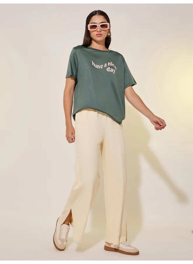 تايك تو Take Two Regular Fit Round Neck Slogan T-shirt