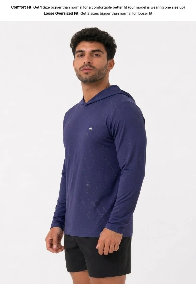 Moveletix blue Summer Lightweight Men's Training Long Sleeve Hooded T-Shirt Blue Ultra Cooling for Men | Best Price UAE