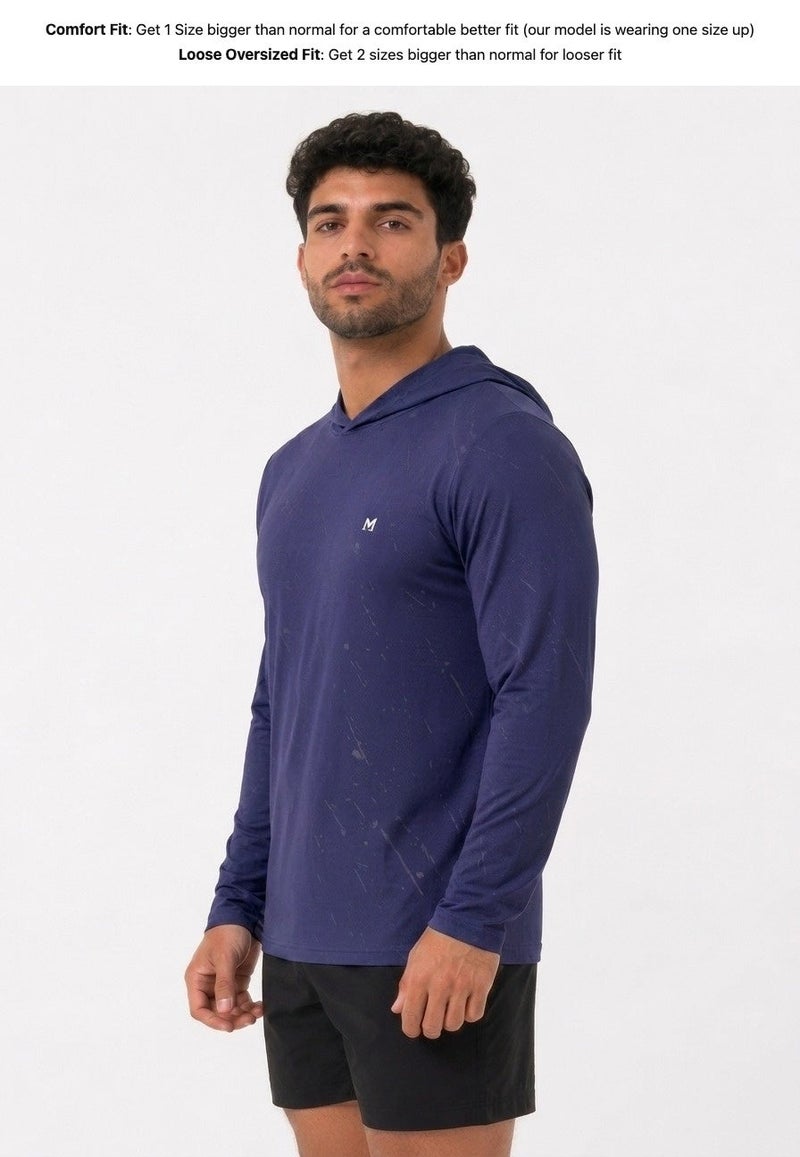 Moveletix Summer Lightweight Men's Training Long Sleeve Hooded T-Shirt Blue Ultra Cooling - Image 4