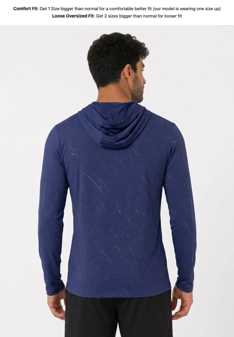 Moveletix blue Summer Lightweight Men's Training Long Sleeve Hooded T-Shirt Blue Ultra Cooling for Men | Best Price UAE