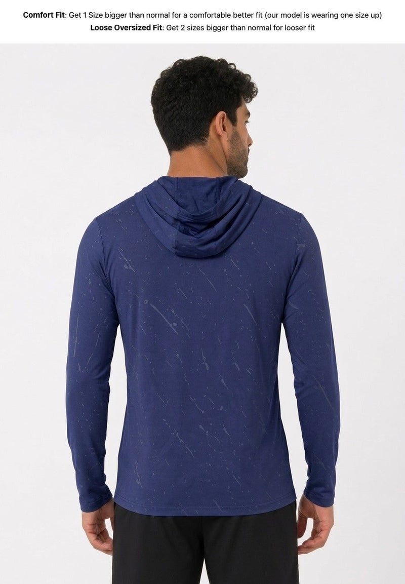 Moveletix Summer Lightweight Men's Training Long Sleeve Hooded T-Shirt Blue Ultra Cooling - Image 3