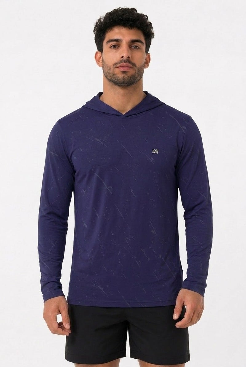 Moveletix Summer Lightweight Men's Training Long Sleeve Hooded T-Shirt Blue Ultra Cooling - Image 2